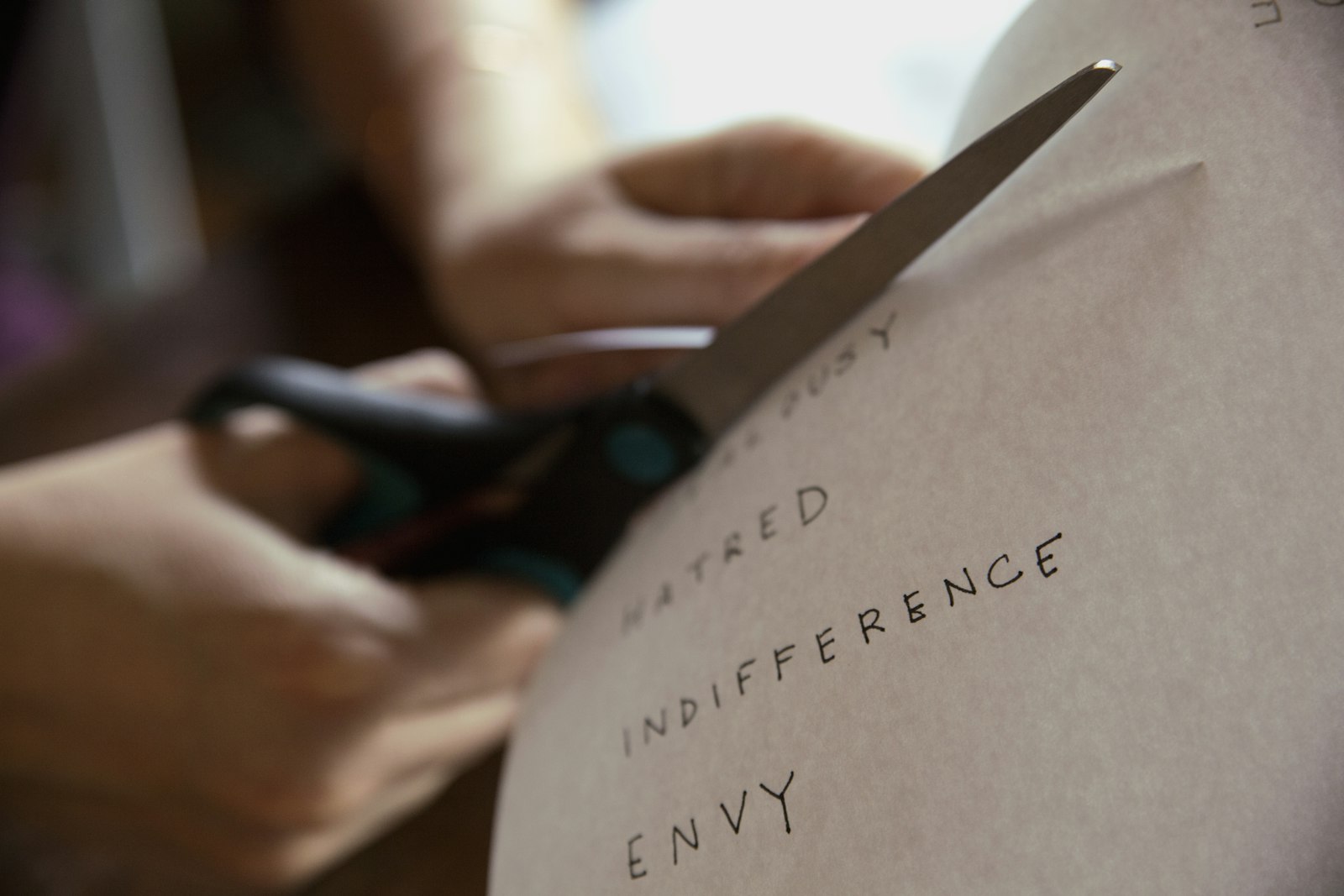a person cutting a piece of paper